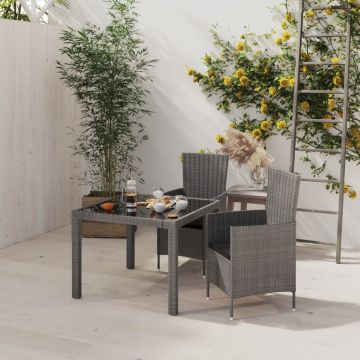 vidaXL 3-delige Tuinset met kussens poly rattan grijs