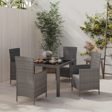 vidaXL 5-delige Tuinset met kussens poly rattan grijs