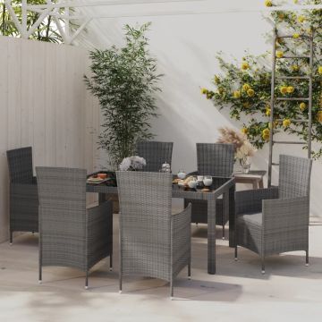 vidaXL 7-delige Tuinset met kussens poly rattan grijs