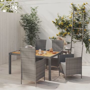 vidaXL 5-delige Tuinset met kussens poly rattan grijs