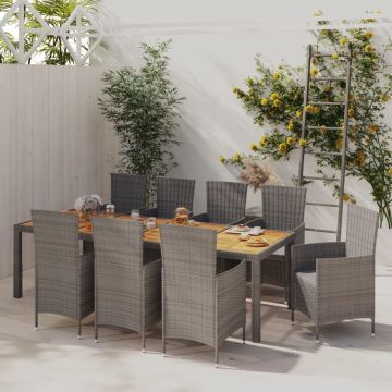 vidaXL 9-delige Tuinset met kussens poly rattan grijs