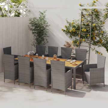 vidaXL 11-delige Tuinset met kussens poly rattan grijs