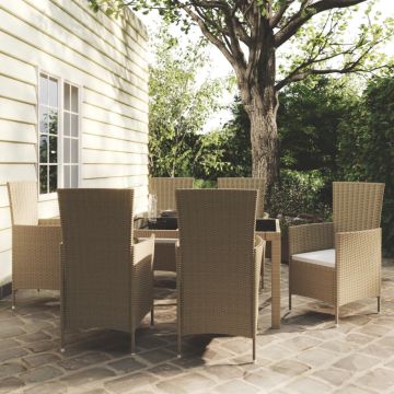 vidaXL 7-delige Tuinset met kussens poly rattan beige