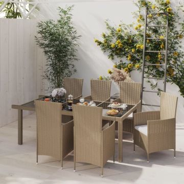 vidaXL 7-delige Tuinset met kussens poly rattan beige