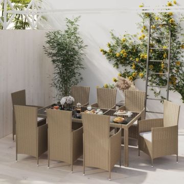 vidaXL 9-delige Tuinset met kussens poly rattan beige