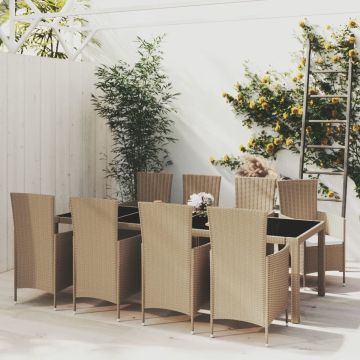 vidaXL 9-delige Tuinset met kussens poly rattan beige