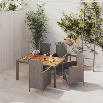 vidaXL 5-delige Tuinset met kussens poly rattan grijs