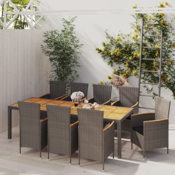 vidaXL 9-delige Tuinset met kussens poly rattan grijs