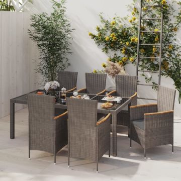 vidaXL 7-delige Tuinset met kussens poly rattan zwart en grijs