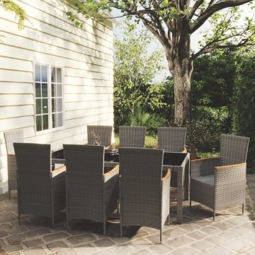 vidaXL 9-delige Tuinset met kussens poly rattan grijs