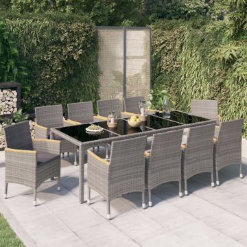 vidaXL 11-delige Tuinset met kussens poly rattan zwart en grijs