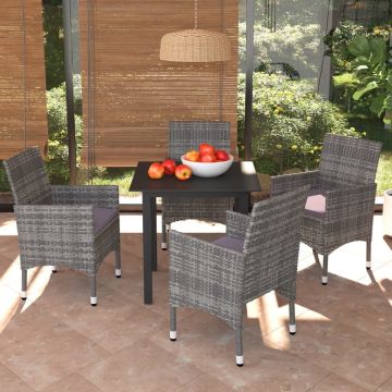 vidaXL 5-delige Tuinset met kussens poly rattan grijs