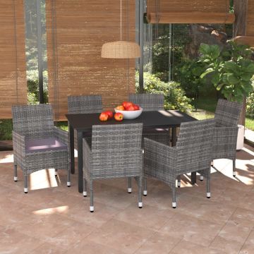 vidaXL 7-delige Tuinset met kussens poly rattan grijs