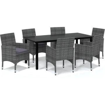 vidaXL 7-delige Tuinset met kussens poly rattan grijs