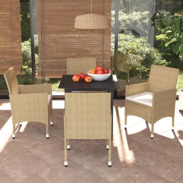 vidaXL 5-delige Tuinset met kussens poly rattan beige