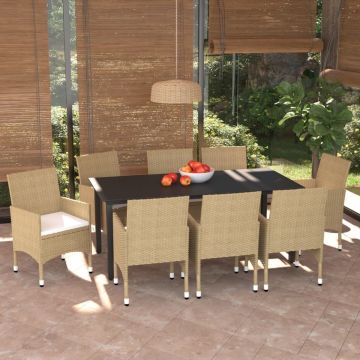 vidaXL 9-delige Tuinset met kussens poly rattan beige