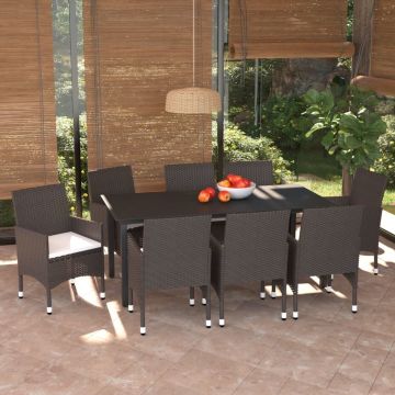 vidaXL 9-delige Tuinset met kussens poly rattan bruin