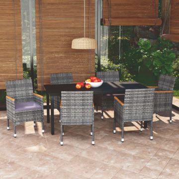 vidaXL 7-delige Tuinset met kussens poly rattan grijs