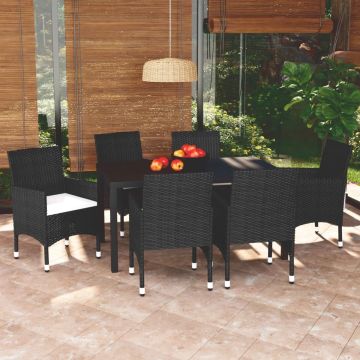 vidaXL 7-delige Tuinset met kussens poly rattan zwart