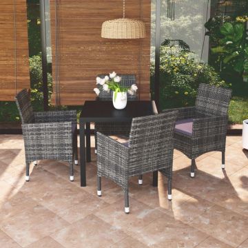 vidaXL 5-delige Tuinset met kussens poly rattan grijs