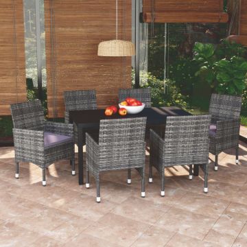 vidaXL 7-delige Tuinset met kussens poly rattan grijs