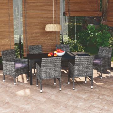 vidaXL 7-delige Tuinset met kussens poly rattan grijs