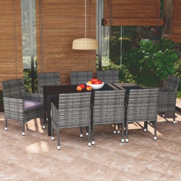 vidaXL 9-delige Tuinset met kussens poly rattan grijs