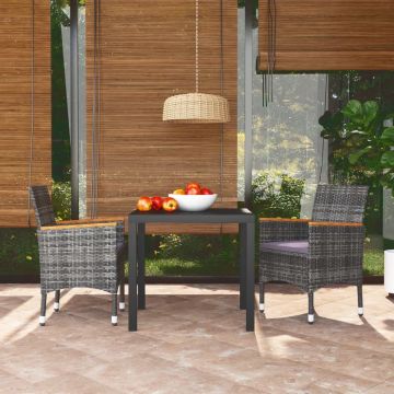 vidaXL 3-delige Tuinset met kussens poly rattan grijs