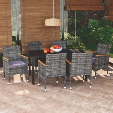 vidaXL 7-delige Tuinset met kussens poly rattan grijs