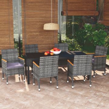 vidaXL 7-delige Tuinset met kussens poly rattan grijs