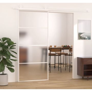 vidaXL Schuifdeur 90x205 cm mat ESG-glas en aluminium wit