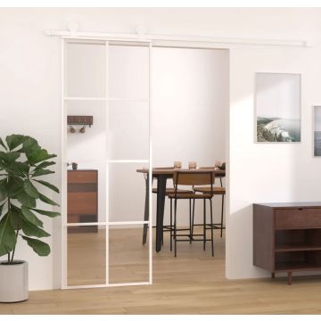 vidaXL Schuifdeur 76x205 cm ESG-glas en aluminium wit