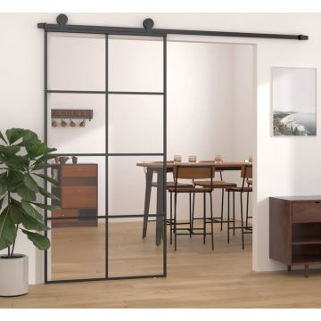 vidaXL Schuifdeur 102,5x205 cm ESG-glas en aluminium zwart