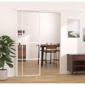 vidaXL Schuifdeur 76x205 cm ESG-glas en aluminium wit