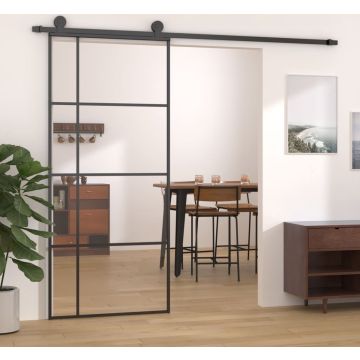 vidaXL Schuifdeur 90x205 cm ESG-glas en aluminium zwart