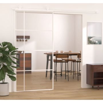 vidaXL Schuifdeur 102,5x205 cm ESG-glas en aluminium wit