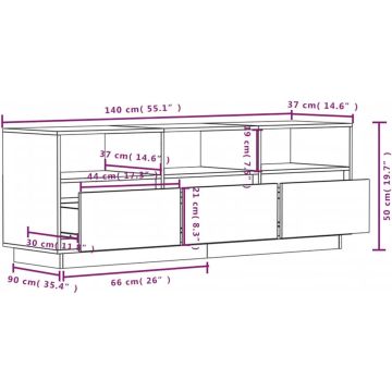 vidaXL Tv-meubel 140x37x50 cm massief grenenhout