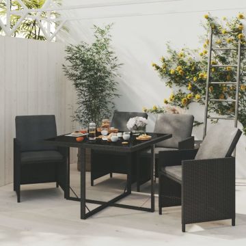 vidaXL 5-delige Tuinset met kussens poly rattan zwart