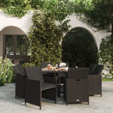 vidaXL 9-delige Tuinset met kussens poly rattan zwart