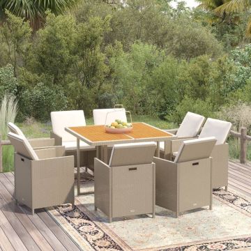 vidaXL 9-delige Tuinset met kussens poly rattan beige