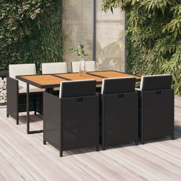 vidaXL 7-delige Tuinset met kussens poly rattan zwart