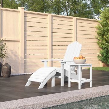 vidaXL Tuinstoel Adirondack met voetenbank en tafel HDPE wit