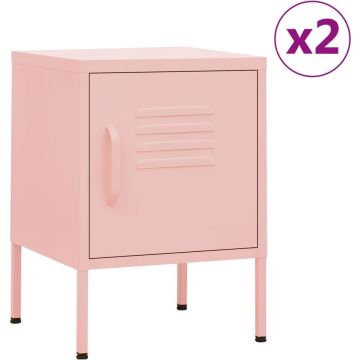 vidaXL Nachtkastjes 2 st 35x35x51 cm staal roze