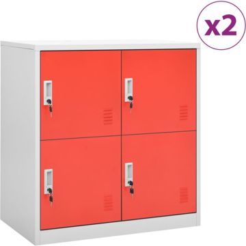 vidaXL Lockerkasten 2 st 90x45x92,5 cm staal lichtgrijs en rood