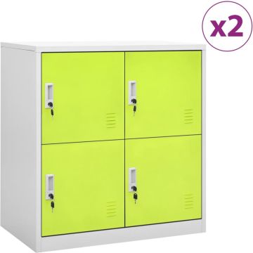 vidaXL Lockerkasten 2 st 90x45x92,5 cm staal lichtgrijs en groen