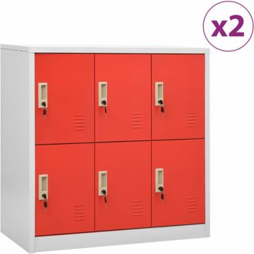 vidaXL Lockerkasten 2 st 90x45x92,5 cm staal lichtgrijs en rood