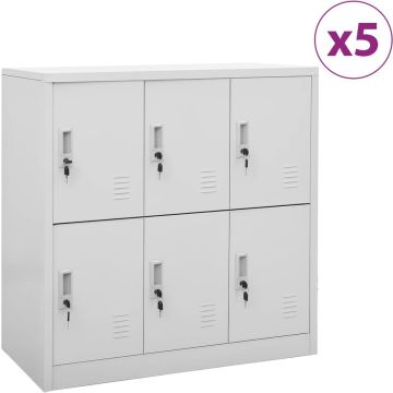 vidaXL Lockerkasten 5 st 90x45x92,5 cm staal lichtgrijs