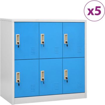 vidaXL Lockerkasten 5 st 90x45x92,5 cm staal lichtgrijs en blauw