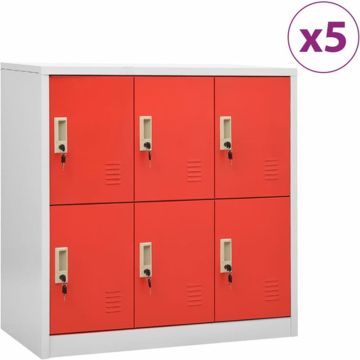 vidaXL Lockerkasten 5 st 90x45x92,5 cm staal lichtgrijs en rood