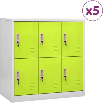 vidaXL Lockerkasten 5 st 90x45x92,5 cm staal lichtgrijs en groen